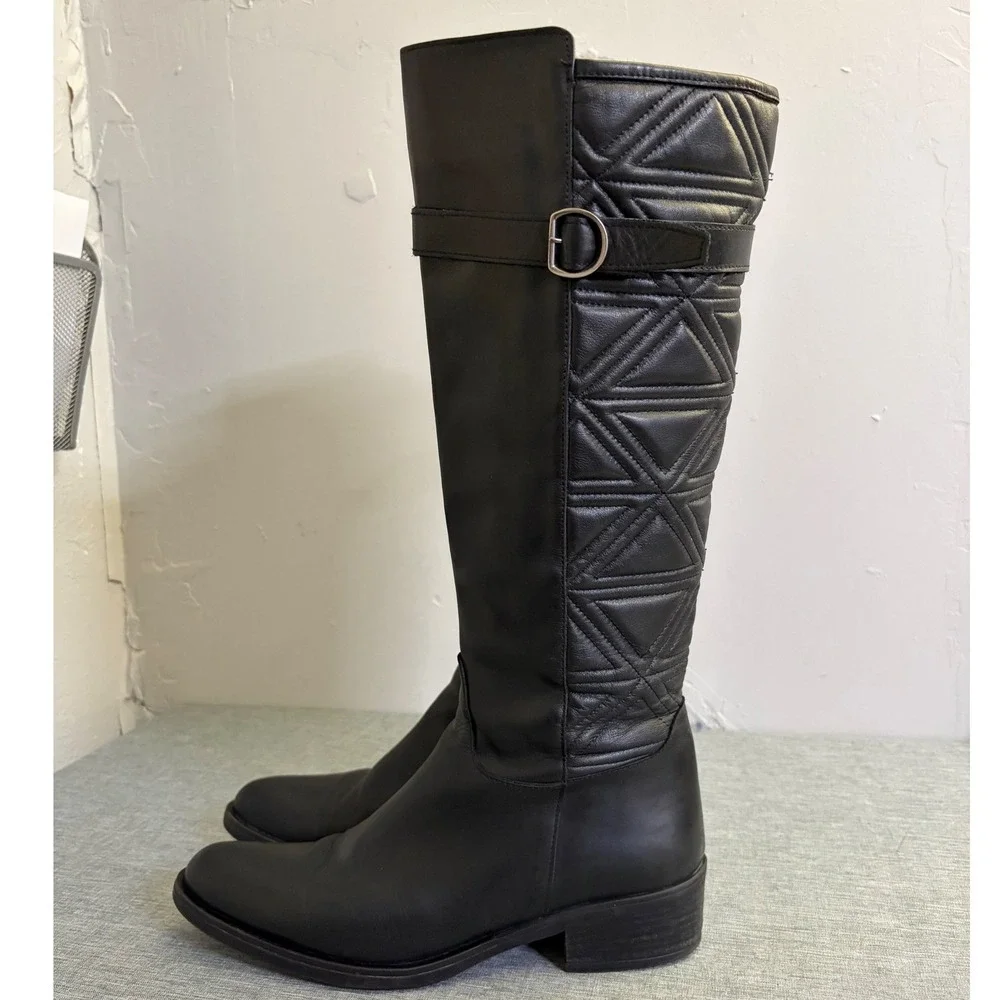 Emanuele Crasto Tall Boots Women 10 Black Leather Quilted Italian Knee High O14